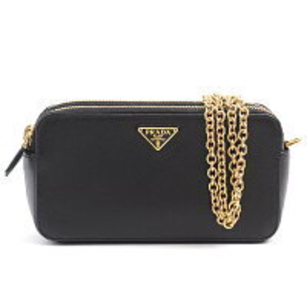 Prada Saffiano Chain Wallet Black Clutch Bag